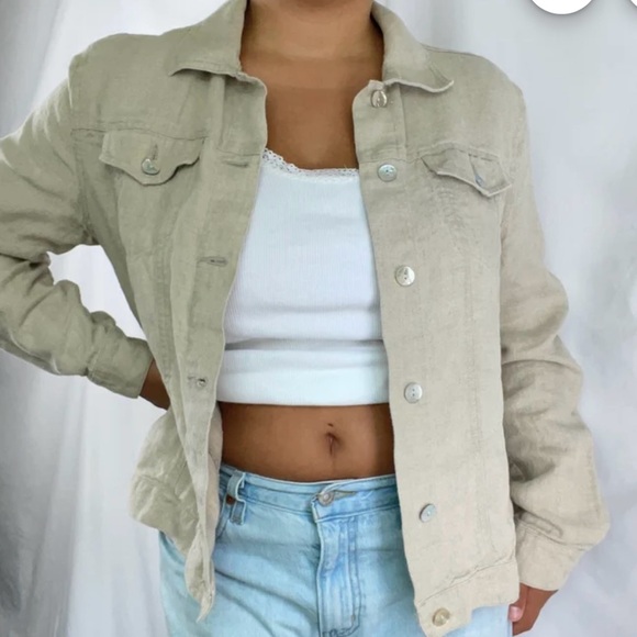 Chico's Jackets & Blazers - Chicos‎ Jacket Women’s Size 4 (20/22) Metallic Gray 100%  Linen Button Up